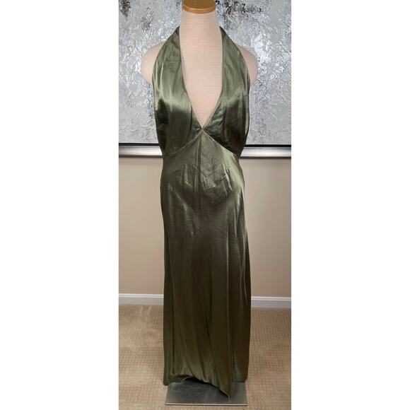 REFORMATION Daniela Silk Halterneck Aloe Vera Green Maxi Dress Size 12 - Picture 2 of 7